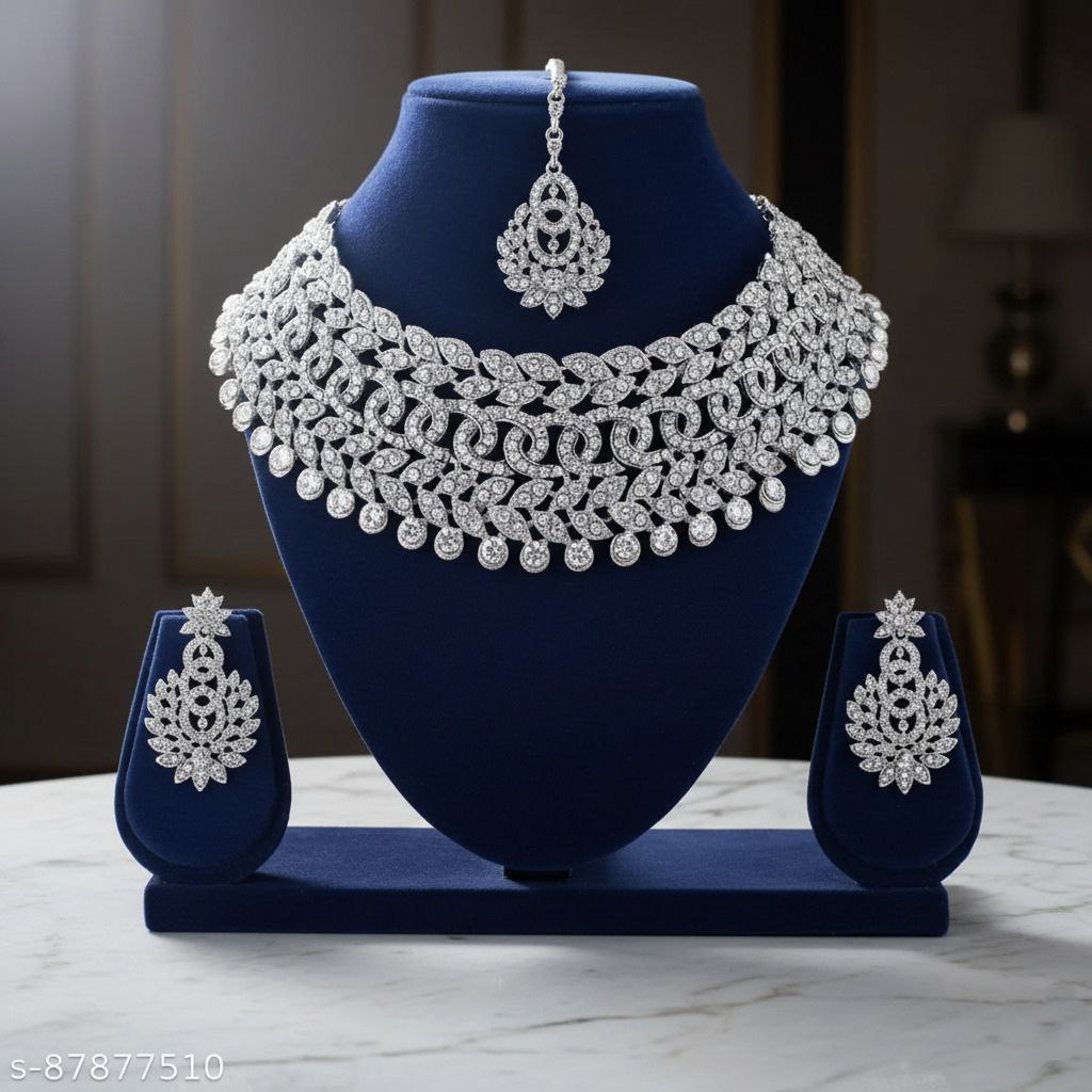 Sterling Rhodium Plated Jewellery Set With White Austrian Diamond