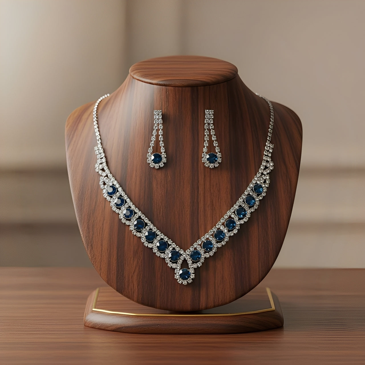 💎 Premium Bridal Jewelry Set with Blue Crystal Necklace & Matching Earrings 💎