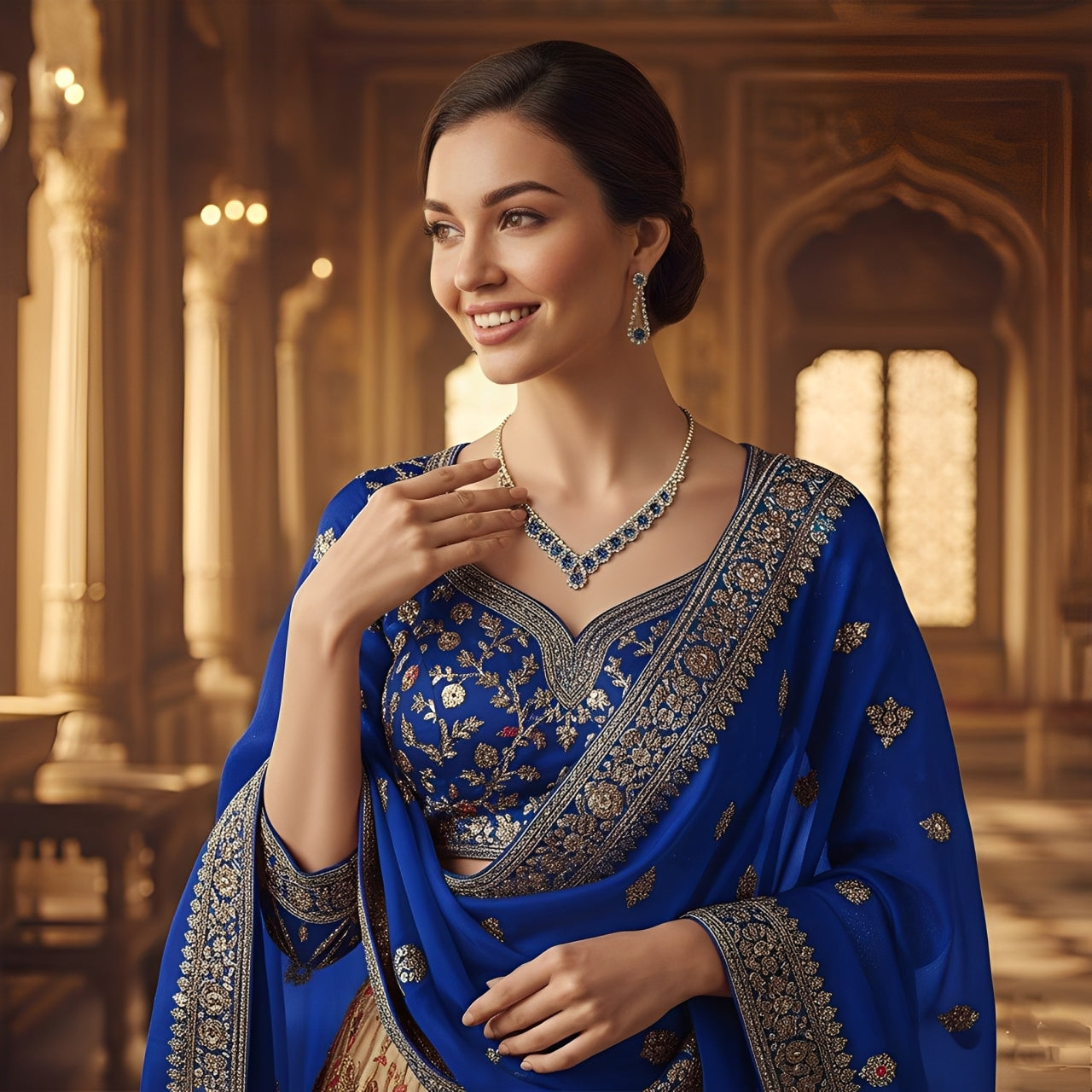 💎 Premium Bridal Jewelry Set with Blue Crystal Necklace & Matching Earrings 💎
