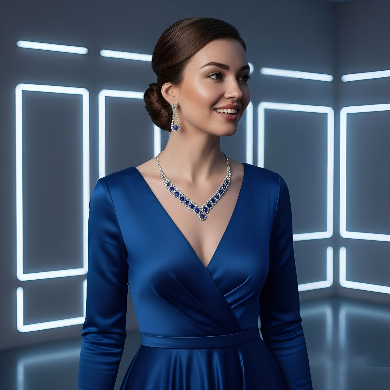 💎 Premium Bridal Jewelry Set with Blue Crystal Necklace & Matching Earrings 💎